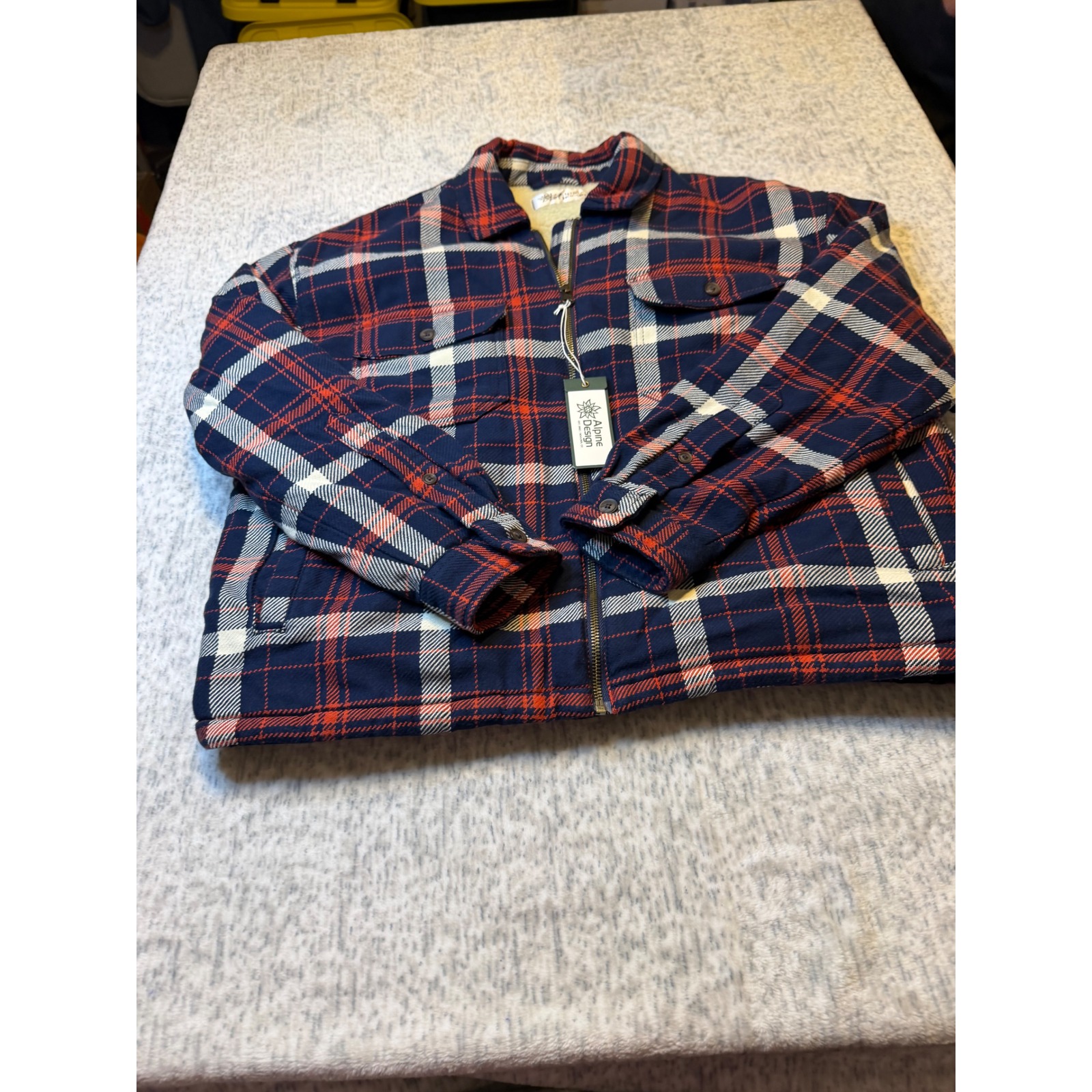 Alpine Design Plaid Sherpa Lined Zip Up Jacket Women Navy Red White Nwt Size L